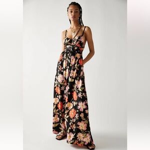 Free People Orange Tiered Tie Front Maxi Sundress